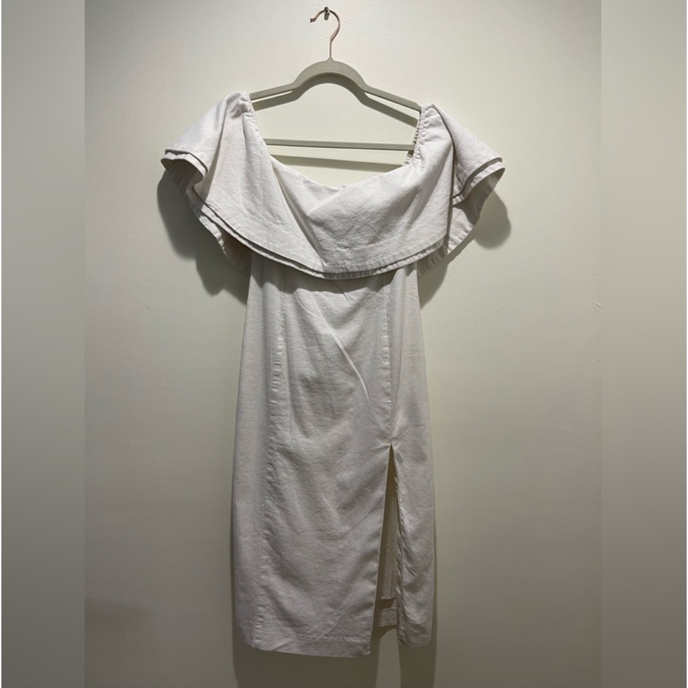 Chrissy Teigen x REVOLVE Linen Dragontail Cocktail Midi Dress in Ivory